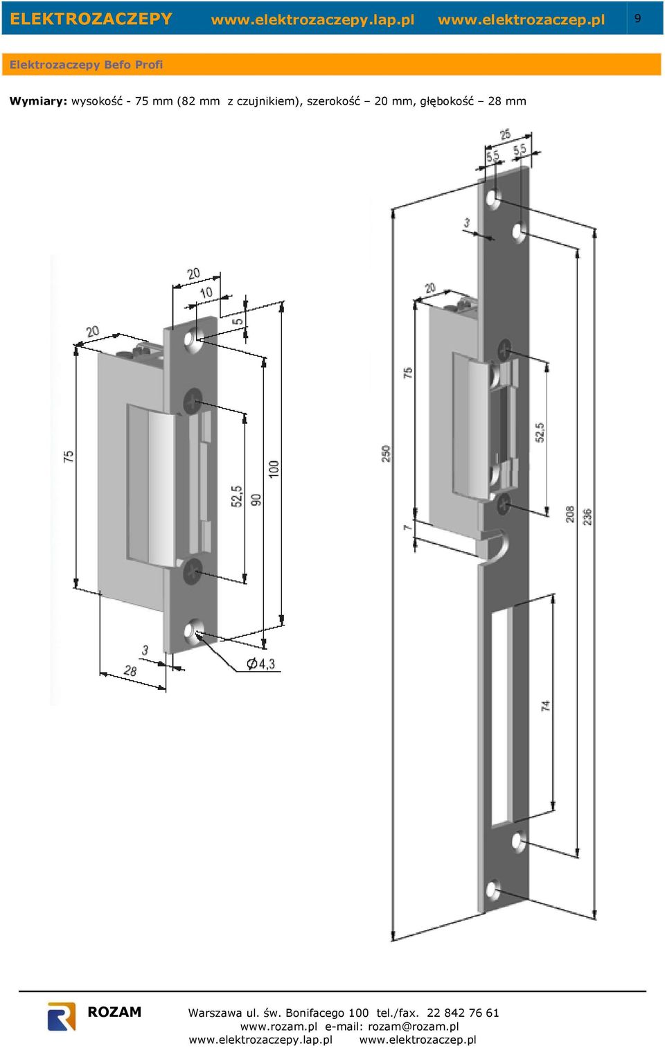 mm (82 mm z czujnikiem),