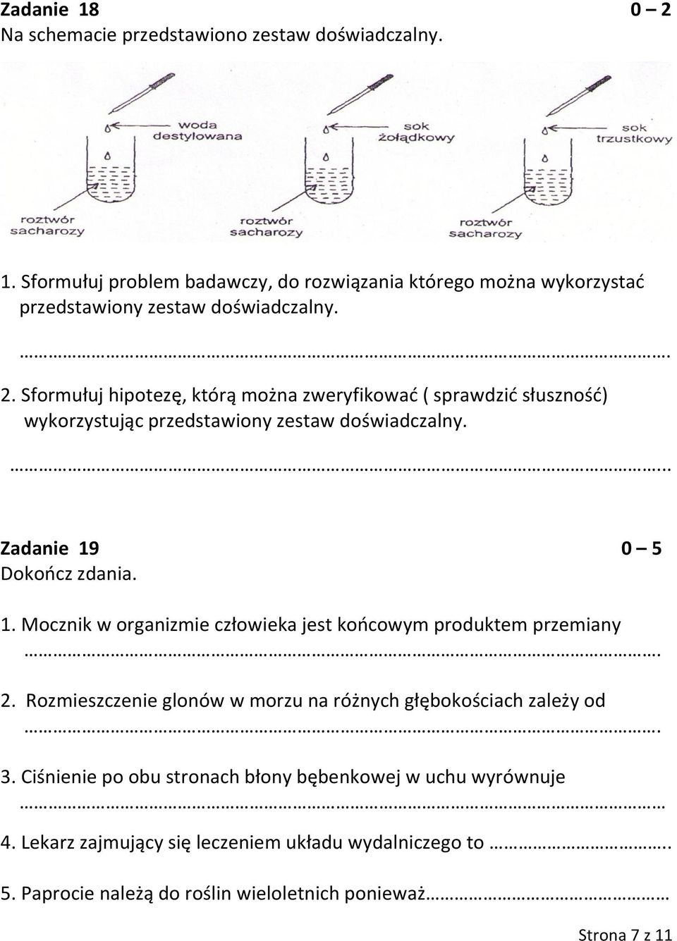 0 5 Dokończ zdania. 1. Mocznik w organizmie człowieka jest końcowym produktem przemiany. 2. Rozmieszczenie glonów w morzu na różnych głębokościach zależy od. 3.
