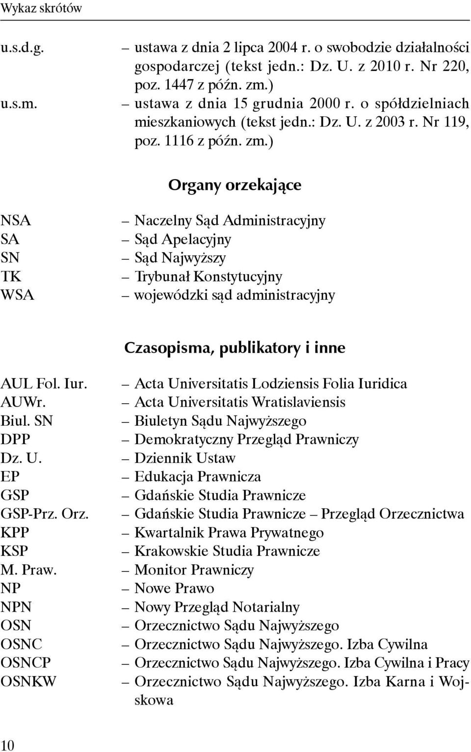 ) Organy orzekające NSA SA SN TK WSA Naczelny Sąd Administracyjny Sąd Apelacyjny Sąd Najwyższy Trybunał Konstytucyjny wojewódzki sąd administracyjny Czasopisma, publikatory i inne AUL Fol. Iur.