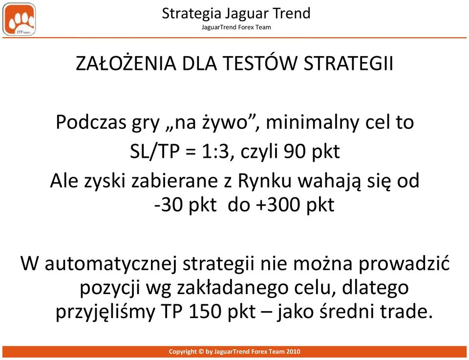 pkt do +300 pkt W automatycznej strategii nie można prowadzid pozycji wg