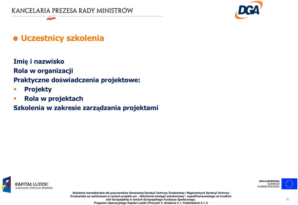 projektowe: Projekty Rola w projektach