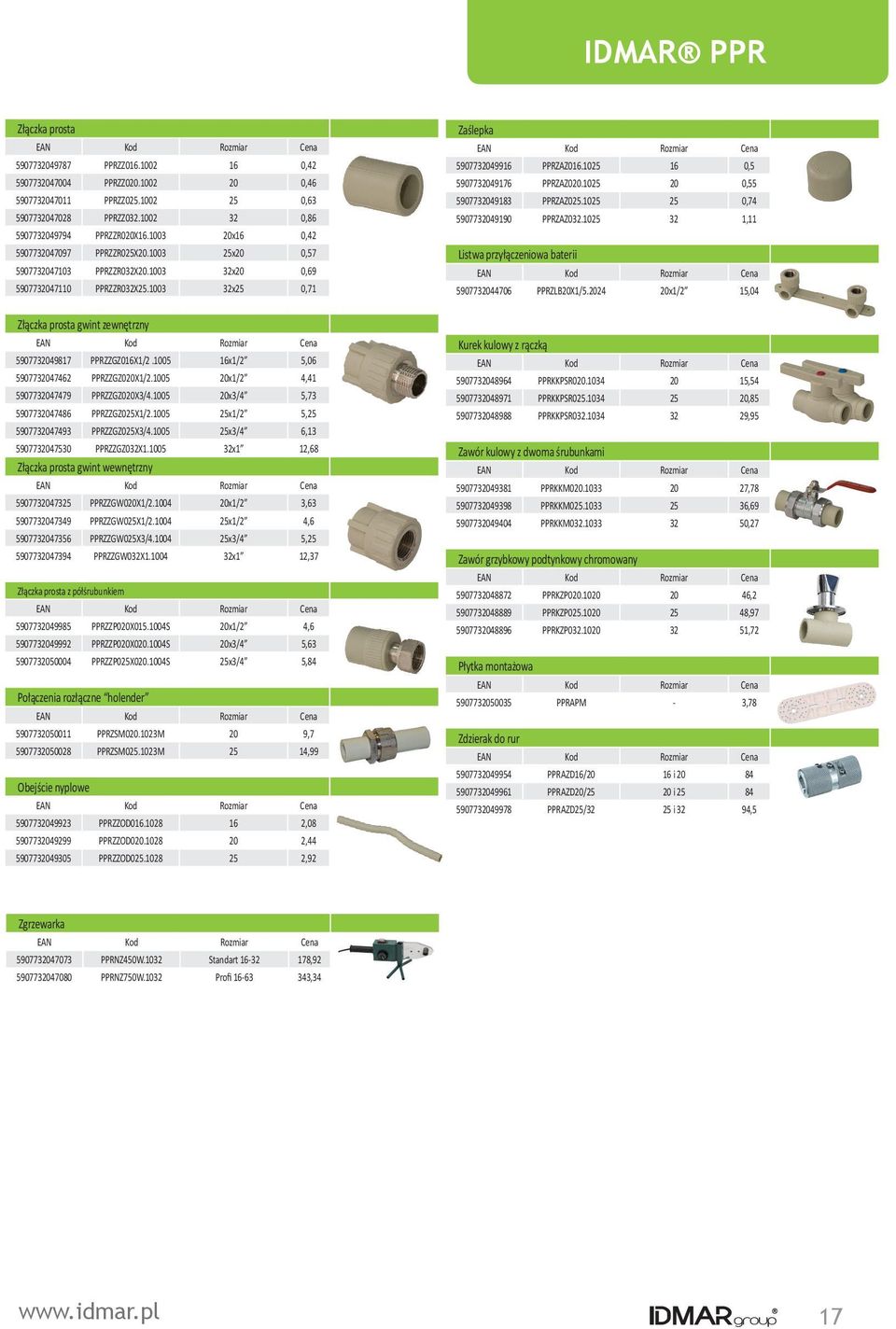 1003 32x25 0,71 Złączka prosta gwint zewnętrzny EAN Kod Rozmiar Cena 5907732049817 PPRZZGZ016X1/2.1005 16x1/2 5,06 5907732047462 PPRZZGZ020X1/2.1005 20x1/2 4,41 5907732047479 PPRZZGZ020X3/4.