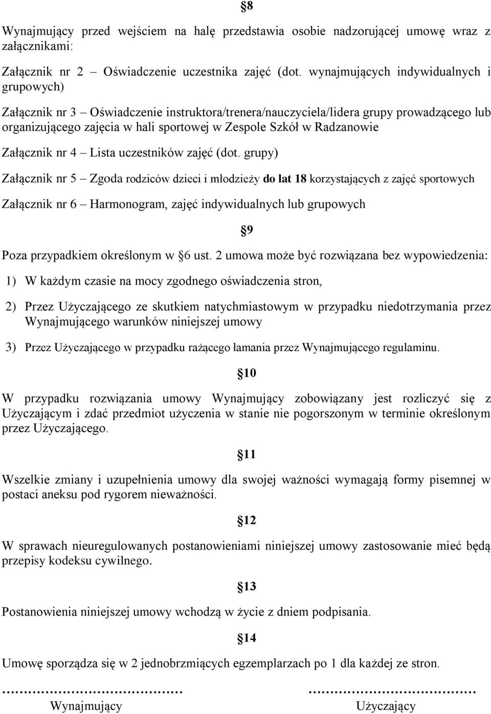 Radzanowie Załącznik nr 4 Lista uczestników zajęć (dot.