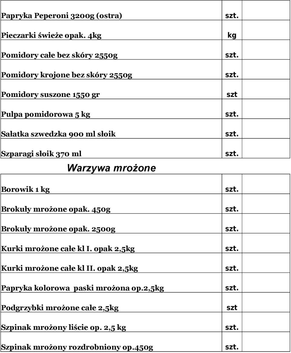 szwedzka 900 ml słoik Szparagi słoik 370 ml Warzywa mrożone Borowik 1 Brokuły mrożone ak. 450g Brokuły mrożone ak.