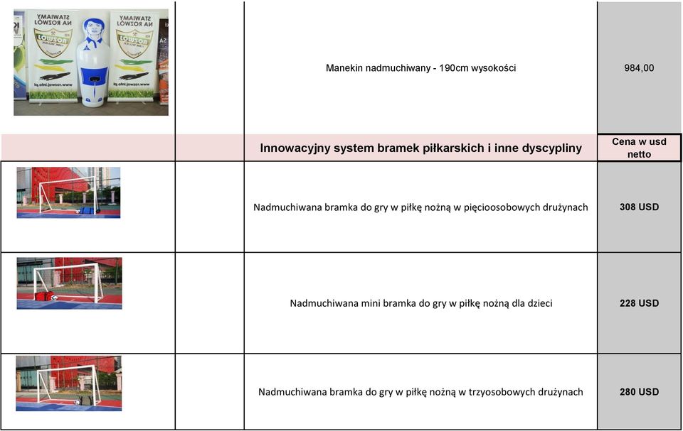 pięcioosobowych drużynach 308 USD Nadmuchiwana mini bramka do gry w piłkę nożną dla