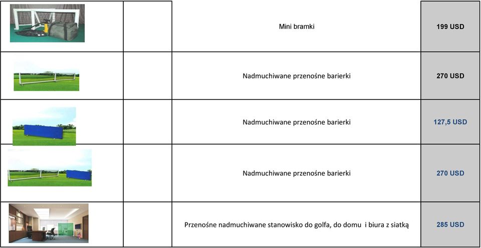 Nadmuchiwane przenośne barierki 270 USD Przenośne