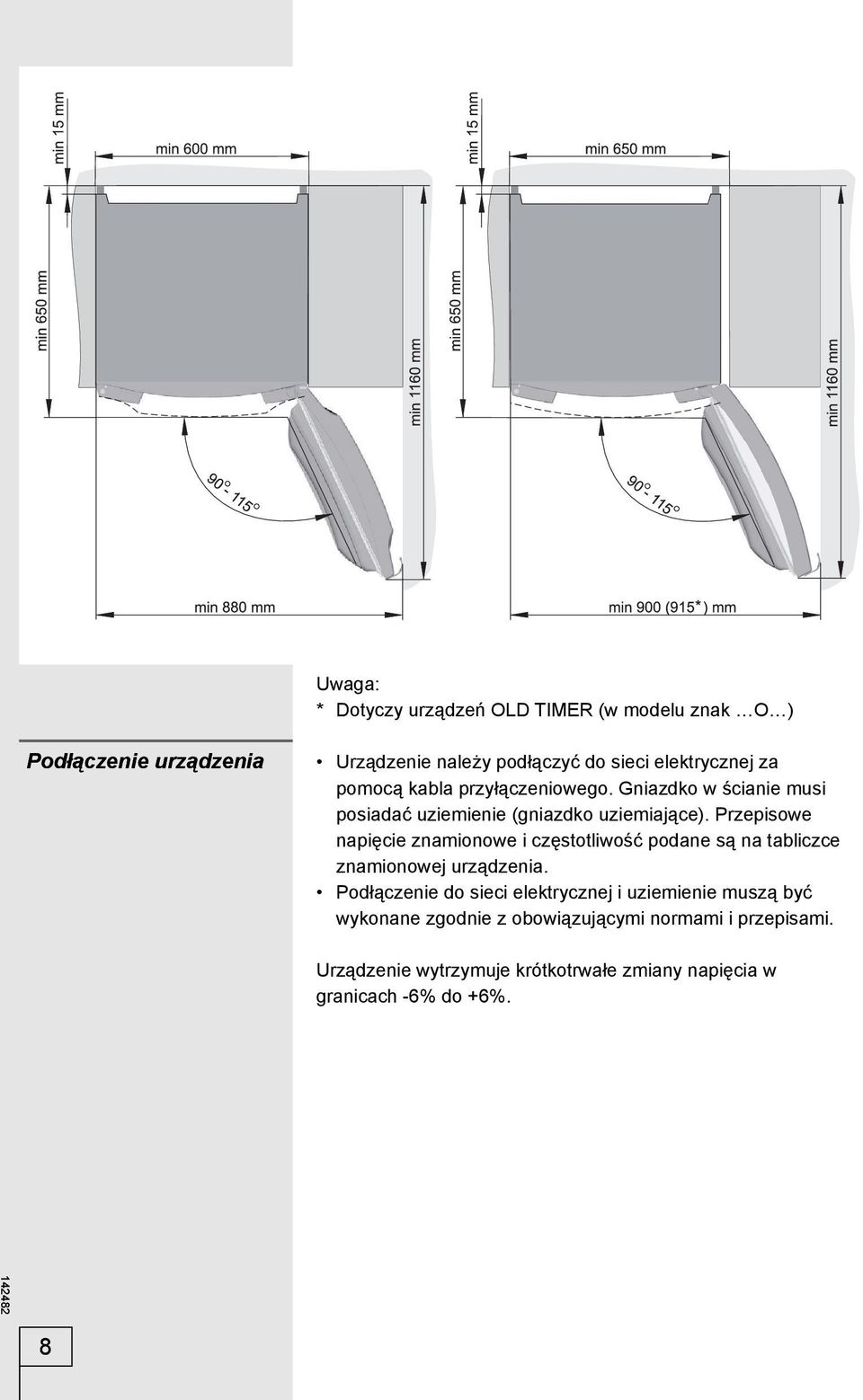 Przepisowe napięcie znamionowe i częstotliwość podane są na tabliczce znamionowej urządzenia.