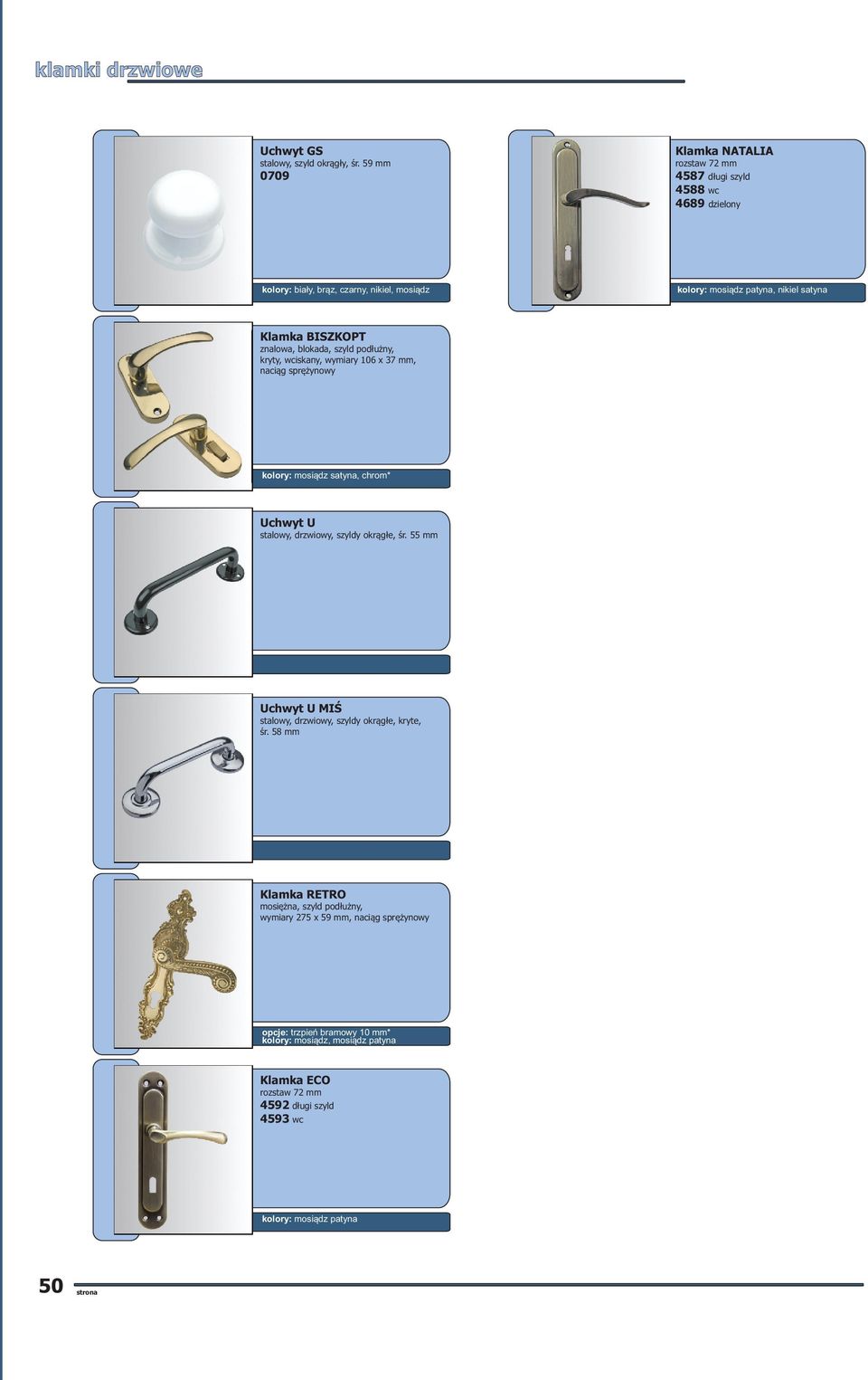 pod³u ny, kryty, wciskany, wymiary 106 x 37 mm, satyna, chrom* Uchwyt U stalowy, drzwiowy, szyldy okr¹g³e, œr.