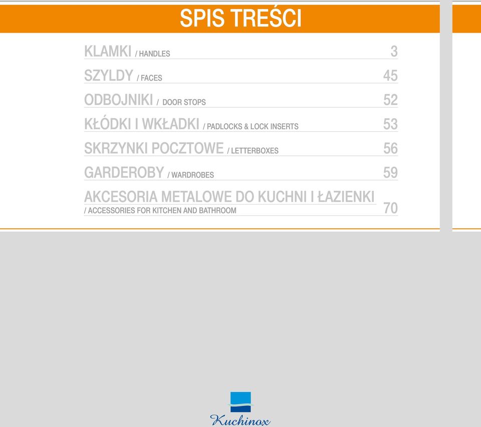 POCZTOWE / LETTERBOXES 56 GARDEROBY / WARDROBES 59 AKCESORIA