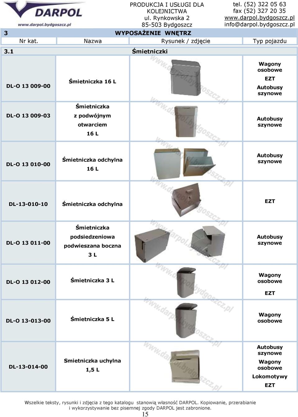 otwarciem 16 L DL-O 13 010-00 Śmietniczka odchylna 16 L DL-13-010-10 Śmietniczka odchylna