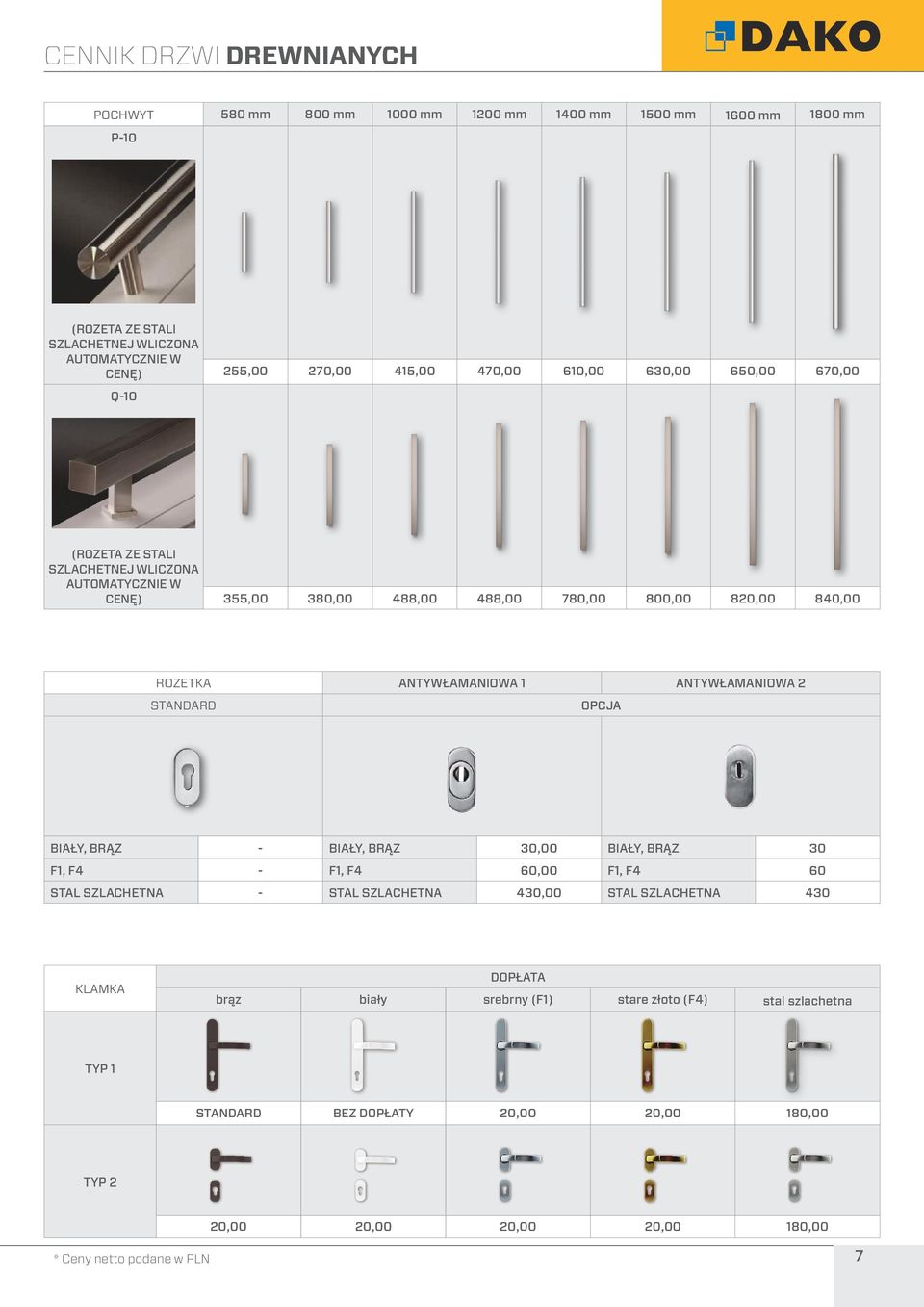 ANTYWŁAMANIOWA 1 ANTYWŁAMANIOWA 2 STANDARD OPCJA BIAŁY, BRĄZ - BIAŁY, BRĄZ 30,00 BIAŁY, BRĄZ 30 F1, F4 - F1, F4 60,00 F1, F4 60 STAL SZLACHETNA - STAL SZLACHETNA