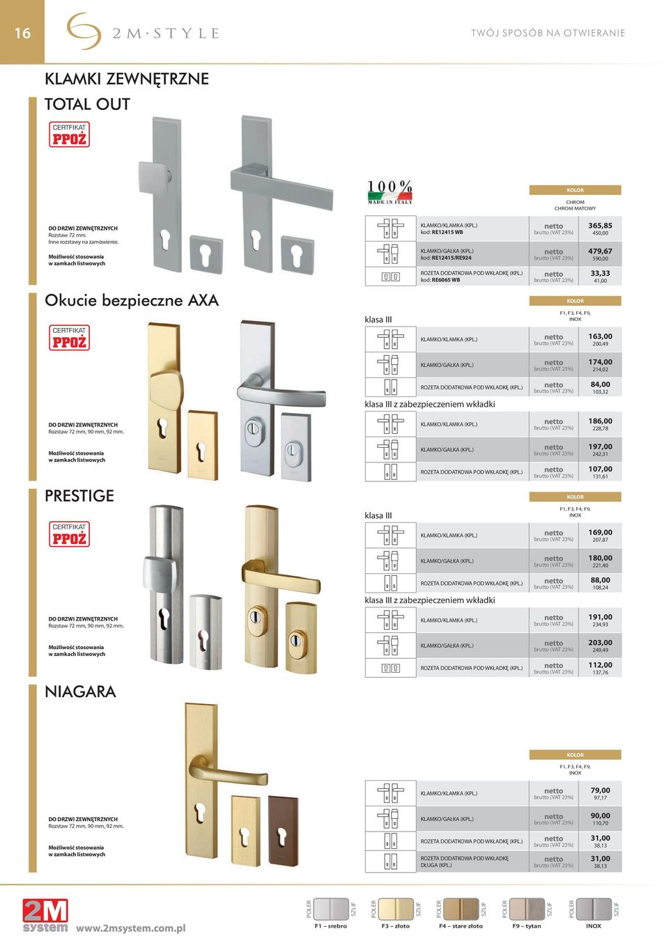 ) F1, F3, F4, F9, INOX 163,00 200,49 KLAMKO/GAŁKA (KPL.) 174,00 214,02 ROZETA DODATKOWA POD WKŁADKĘ (KPL.