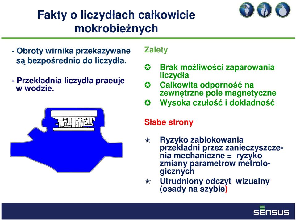 Zalety Brak możliwości zaparowania liczydła Całkowita odporność na zewnętrzne pole magnetyczne Wysoka