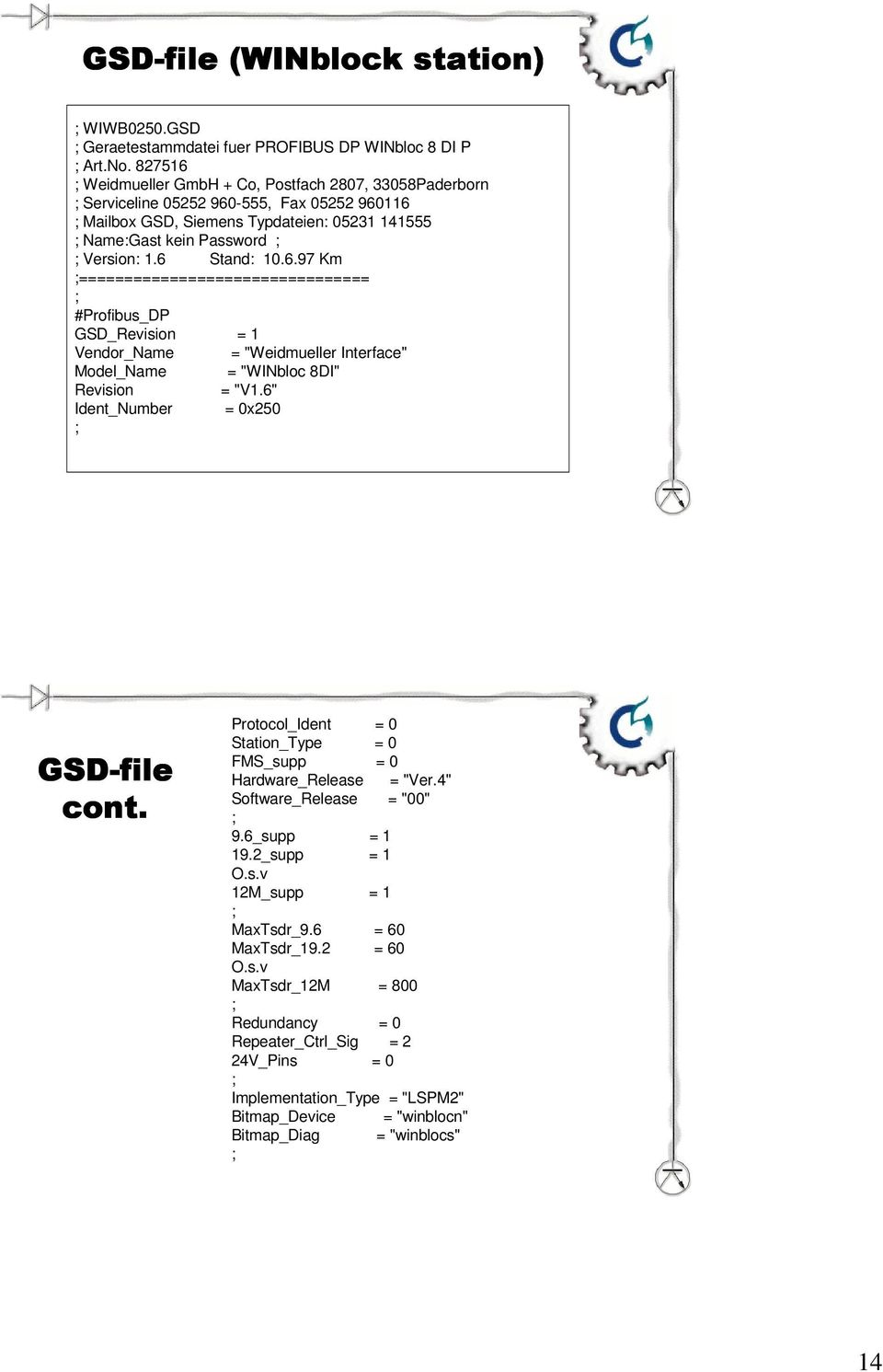 6 Stand: 10.6.97 Km ;================================ ; #Profibus_DP GSD_Revision = 1 Vendor_Name = "Weidmueller Interface" Model_Name = "WINbloc 8DI" Revision = "V1.