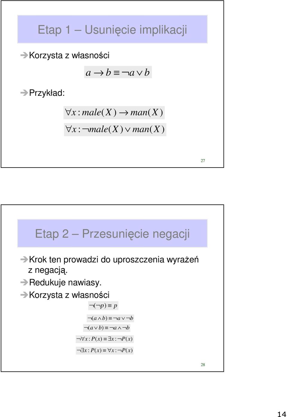 Krok ten prowadzi do uproszczenia wyrażeń z negacją. Redukuje nawiasy.