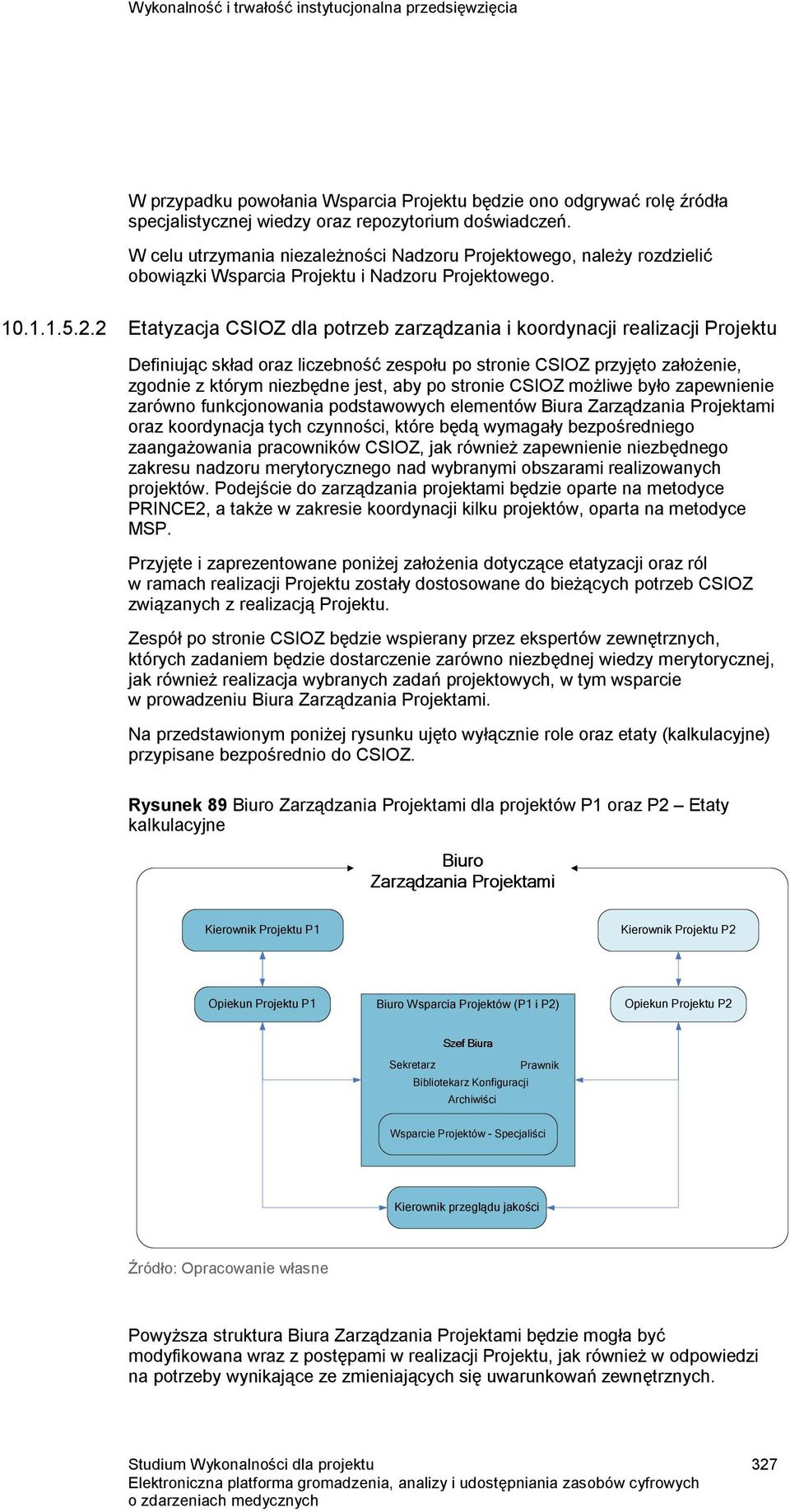 2 Etatyzacja CSIOZ dla potrzeb zarządzania i koordynacji realizacji Projektu Definiując skład oraz liczebność zespołu po stronie CSIOZ przyjęto założenie, zgodnie z którym niezbędne jest, aby po