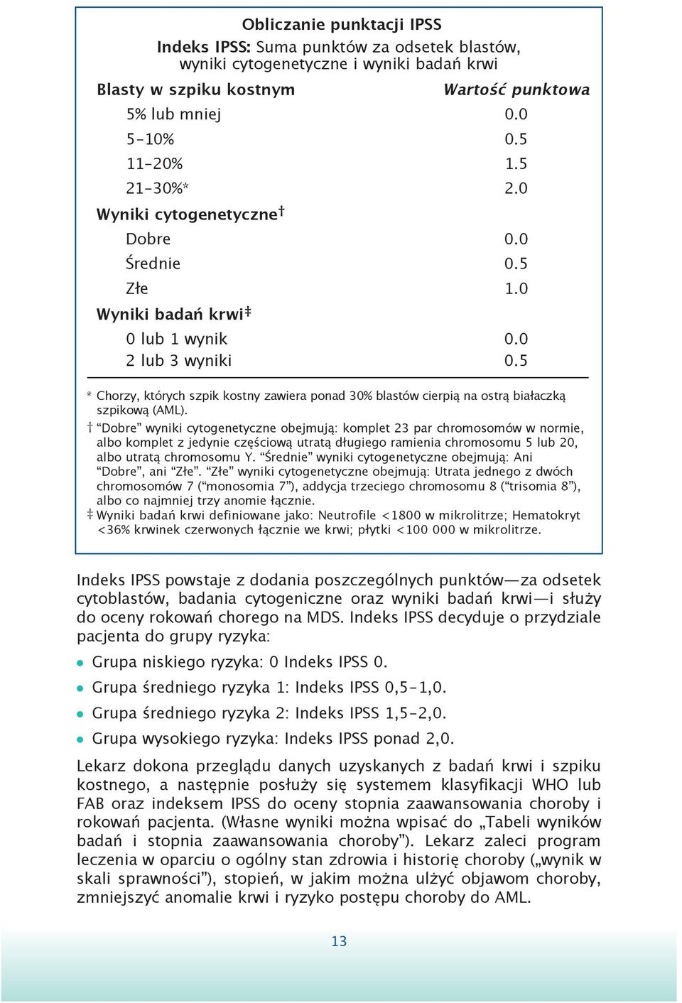 5 * Chorzy, których szpik kostny zawiera ponad 30% blastów cierpią na ostrą białaczką szpikową (AML).