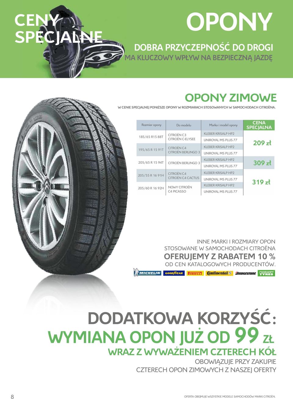 zł 205/65 R 15 94T CITROËN BERLINGO 3 KLEBER KRISALP HP2 UNIROYAL MS PLUS 77 309 zł 205/55 R 16 91H 205/60 R 16 92H CITROËN C4 CITROËN C4 CACTUS NOWY CITROËN C4 PICASSO KLEBER KRISALP HP2 UNIROYAL MS