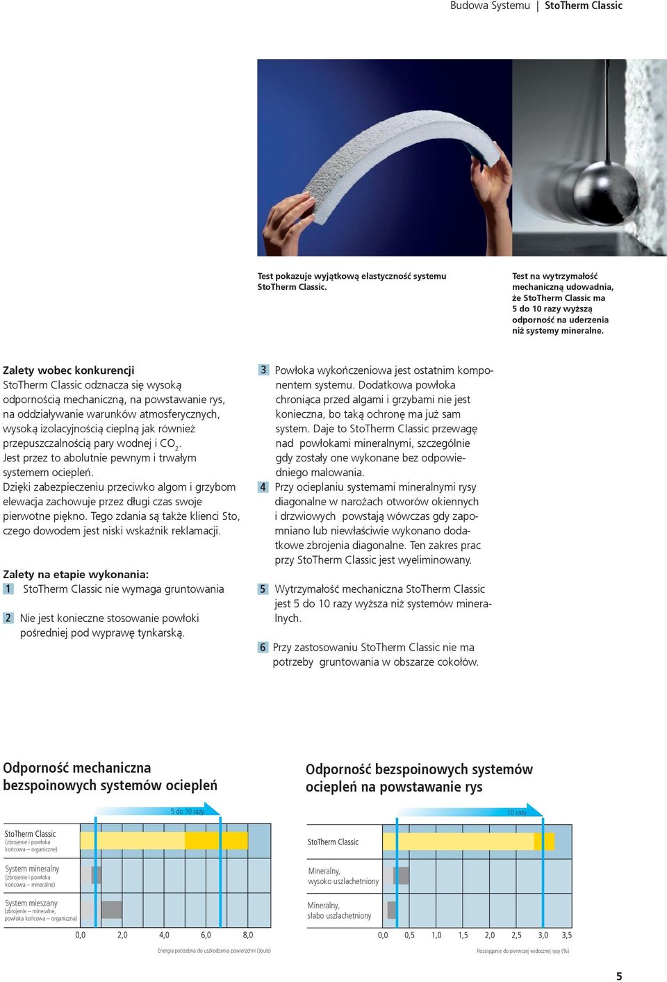 Zalety wobec konkurencji StoTherm Classic odznacza się wysoką odpornością mechaniczną, na powstawanie rys, na oddziaływanie warunków atmosferycznych, wysoką izolacyjnością cieplną jak również