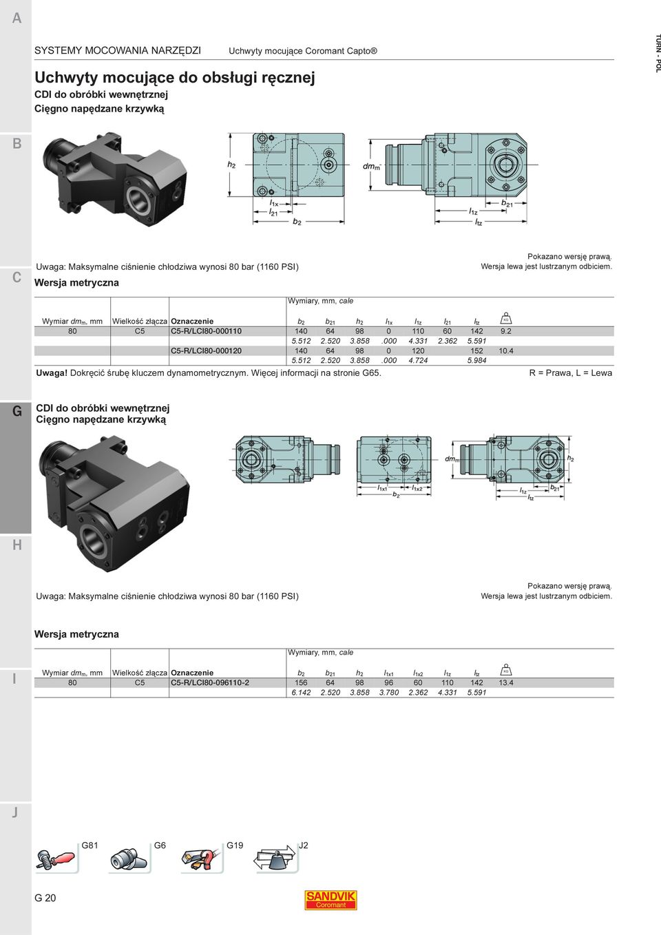 Wymiar dmm, mm Wielkość złącza Oznaczenie b2 b21 h2 l1x l1z 80 5 5-R/LE80-040000 135 64 98 0 40 5.315 2.520 3.858.000 1.575 Uwaga! Dokręcić śrubę kluczem dynamometrycznym.