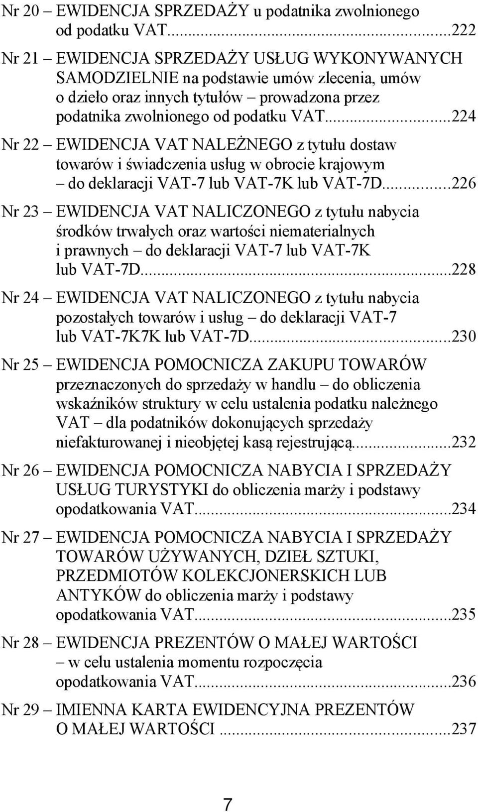 ..224 Nr 22 EWIDENCJA VAT NALEŻNEGO z tytułu dostaw towarów i świadczenia usług w obrocie krajowym do deklaracji VAT-7 lub VAT-7K lub VAT-7D.
