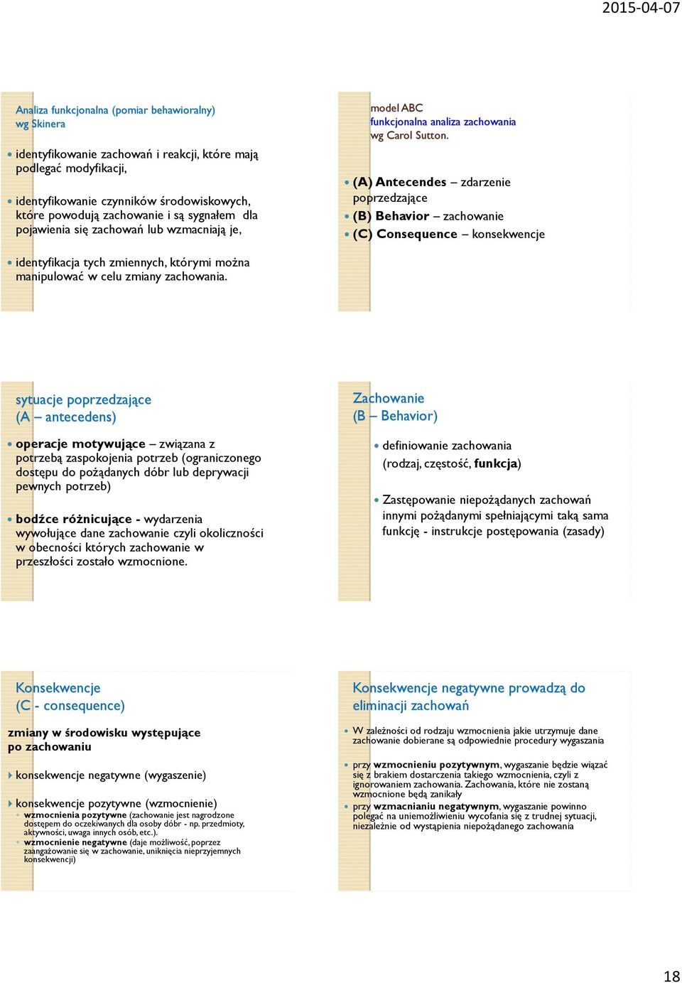 (A) Antecendes zdarzenie poprzedzające (B) Behavior zachowanie (C) Consequence konsekwencje sytuacje poprzedzające (A antecedens) Zachowanie (B Behavior) operacje motywujące związana z potrzebą