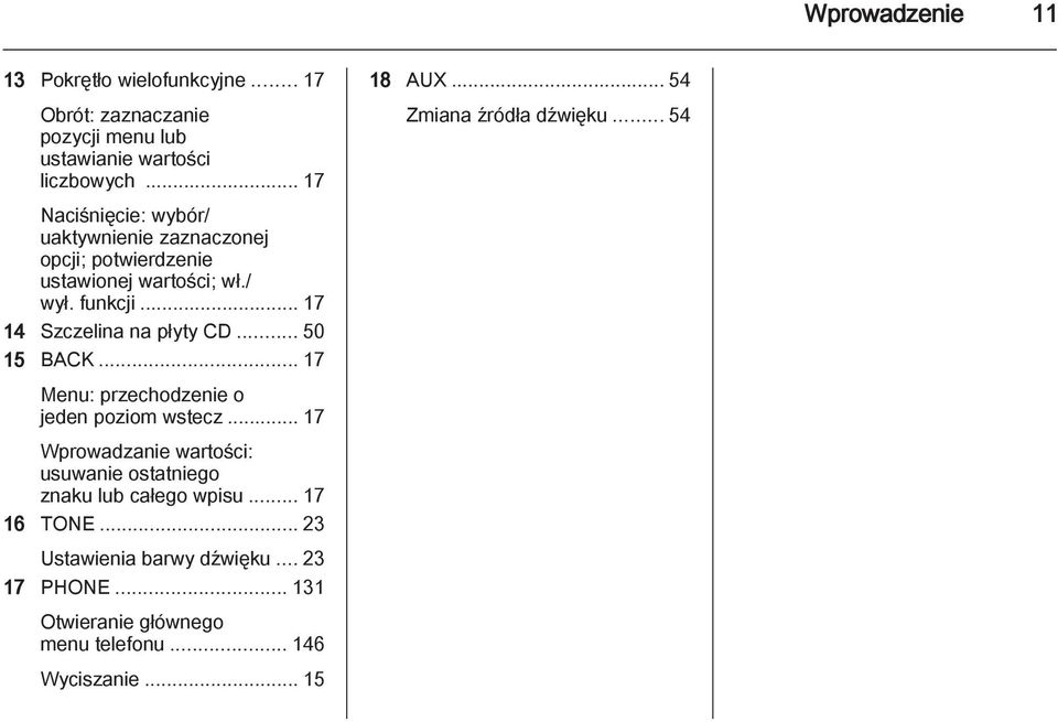 .. 50 15 BACK... 17 Menu: przechodzenie o jeden poziom wstecz... 17 Wprowadzanie wartości: usuwanie ostatniego znaku lub całego wpisu.