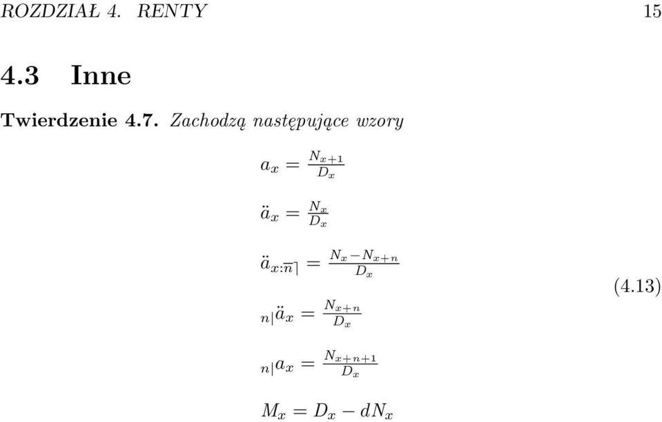 ä x = Nx D x ä x:n = Nx Nx+n D x n ä x =