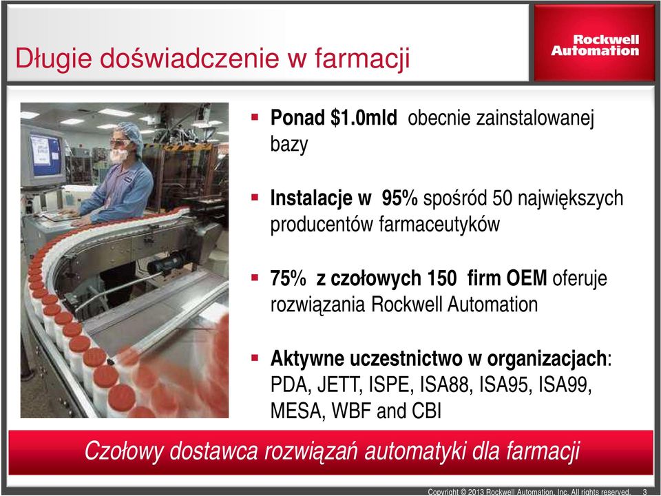 farmaceutyków 75% z czołowych 150 firm OEM oferuje rozwiązania Rockwell Automation
