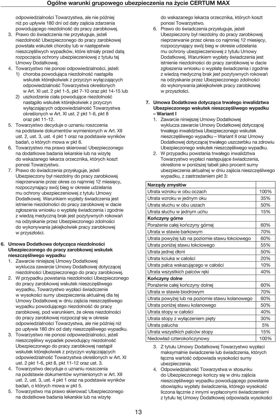 ochrony ubezpieczeniowej z tytułu tej Umowy Dodatkowej. 4.