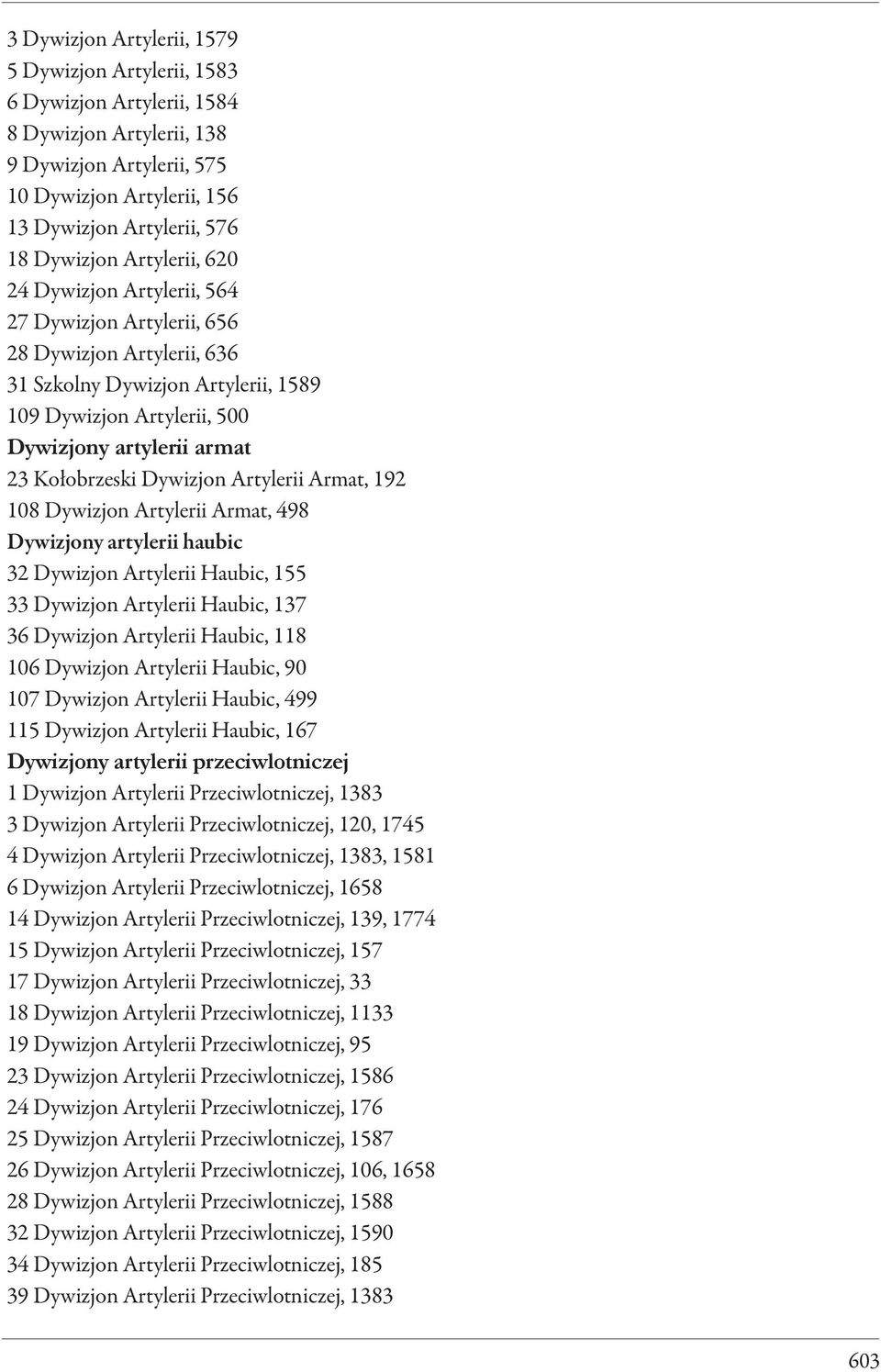 Kołobrzeski Dywizjon Artylerii Armat, 192 108 Dywizjon Artylerii Armat, 498 Dywizjony artylerii haubic 32 Dywizjon Artylerii Haubic, 155 33 Dywizjon Artylerii Haubic, 137 36 Dywizjon Artylerii