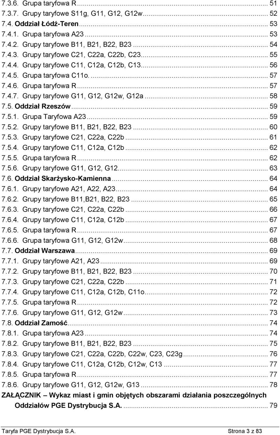 .. 59 7.5.2. Grupy taryfowe B11, B21, B22, B23... 60 7.5.3. Grupy taryfowe C21, C22a, C22b... 61 7.5.4. Grupy taryfowe C11, C12a, C12b... 62 7.5.5. Grupa taryfowa R... 62 7.5.6. Grupy taryfowe G11, G12, G12.