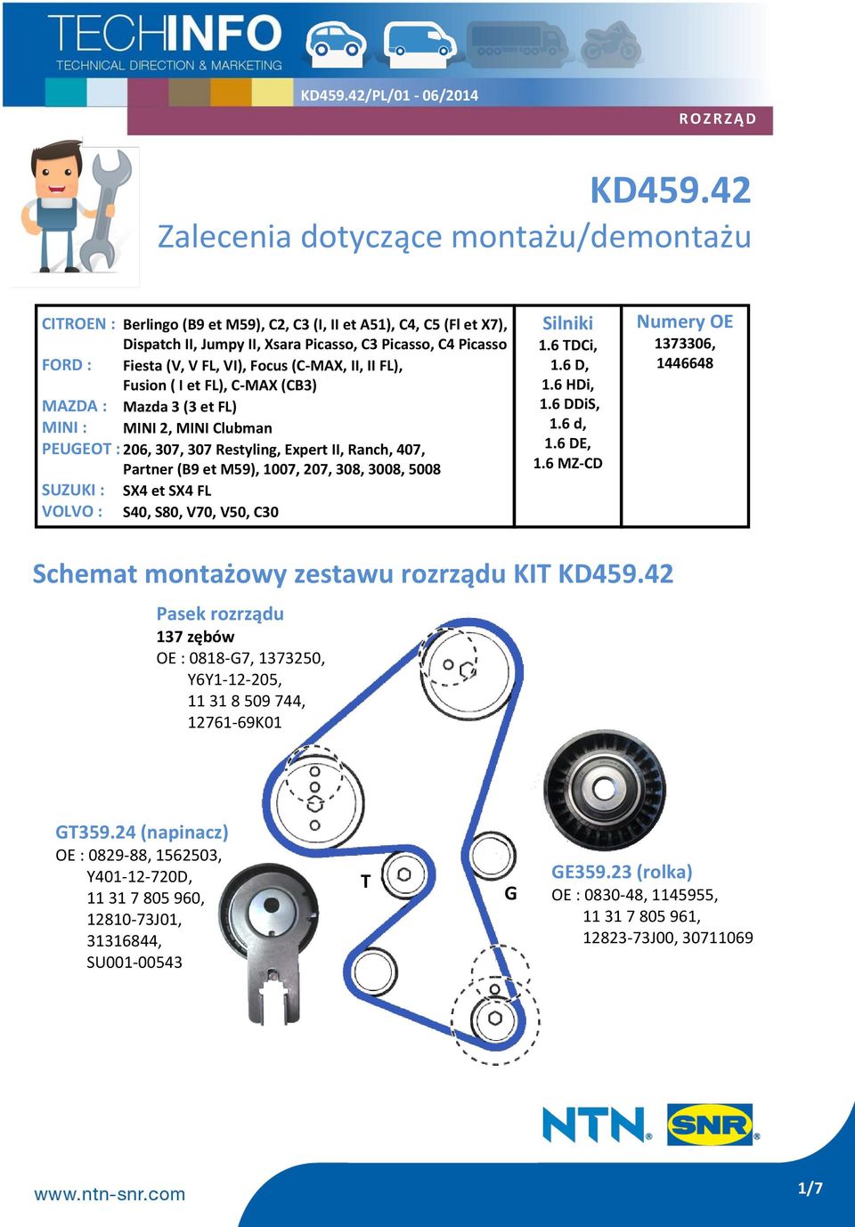 Picasso, C3 Picasso, C4 Picasso Fiesta (V, V FL, VI), Focus (C-MAX, II, II FL), Fusion ( I et FL), C-MAX (CB3) Mazda 3 (3 et FL) MINI 2, MINI Clubman 206, 307, 307 Restyling, Expert II, Ranch, 407,