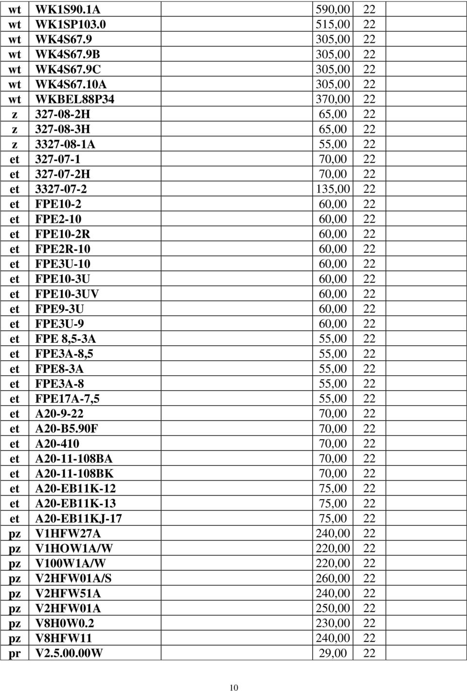 60,00 22 et FPE10-2R 60,00 22 et FPE2R-10 60,00 22 et FPE3U-10 60,00 22 et FPE10-3U 60,00 22 et FPE10-3UV 60,00 22 et FPE9-3U 60,00 22 et FPE3U-9 60,00 22 et FPE 8,5-3A 55,00 22 et FPE3A-8,5 55,00 22