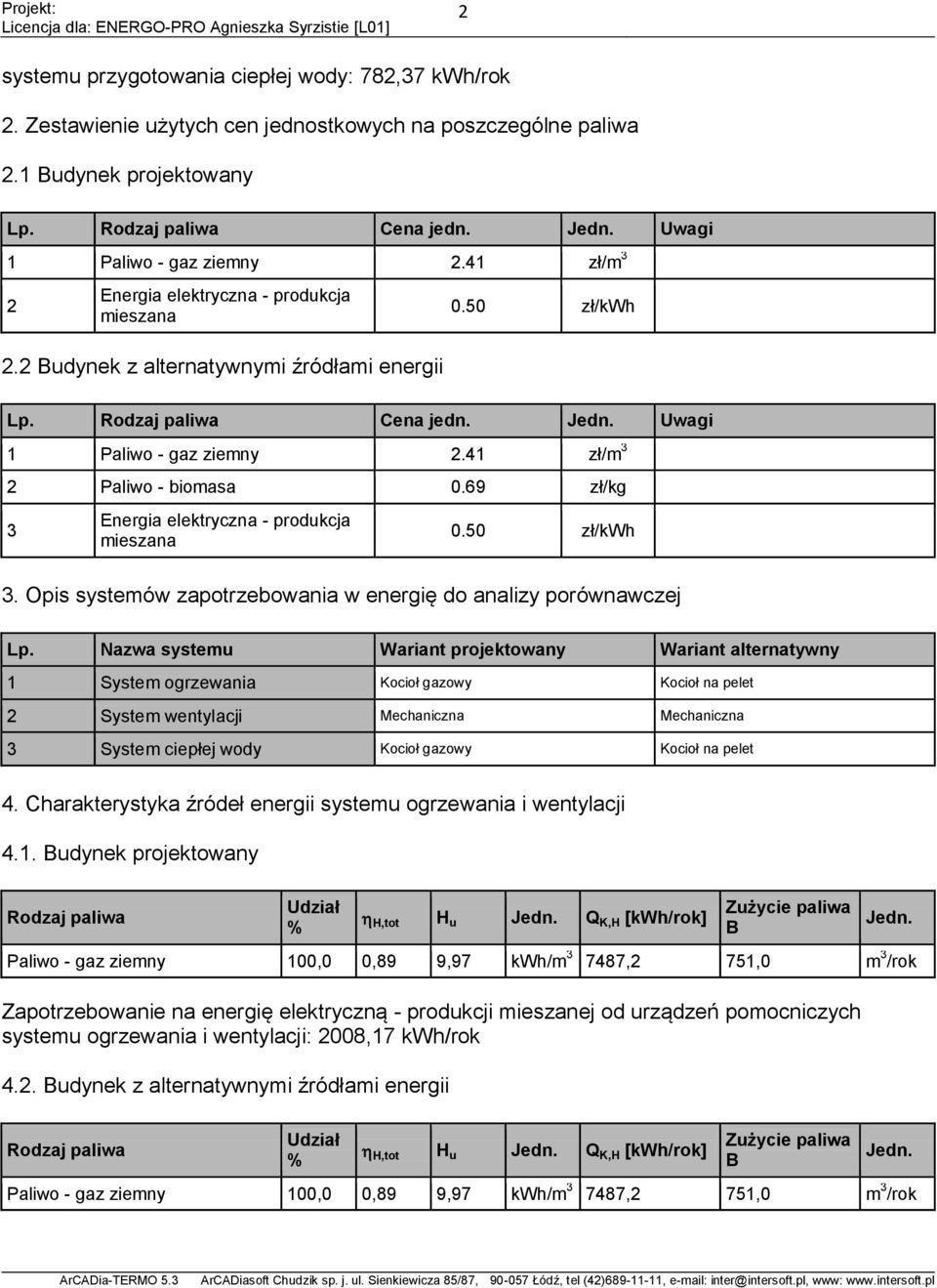 41 zł/m 3 2 Paliwo - biomasa 0.69 zł/kg 3 Energia elektryczna - produkcja mieszana 0.50 zł/kwh 3. Opis systemów zapotrzebowania w energię do analizy porównawczej Lp.