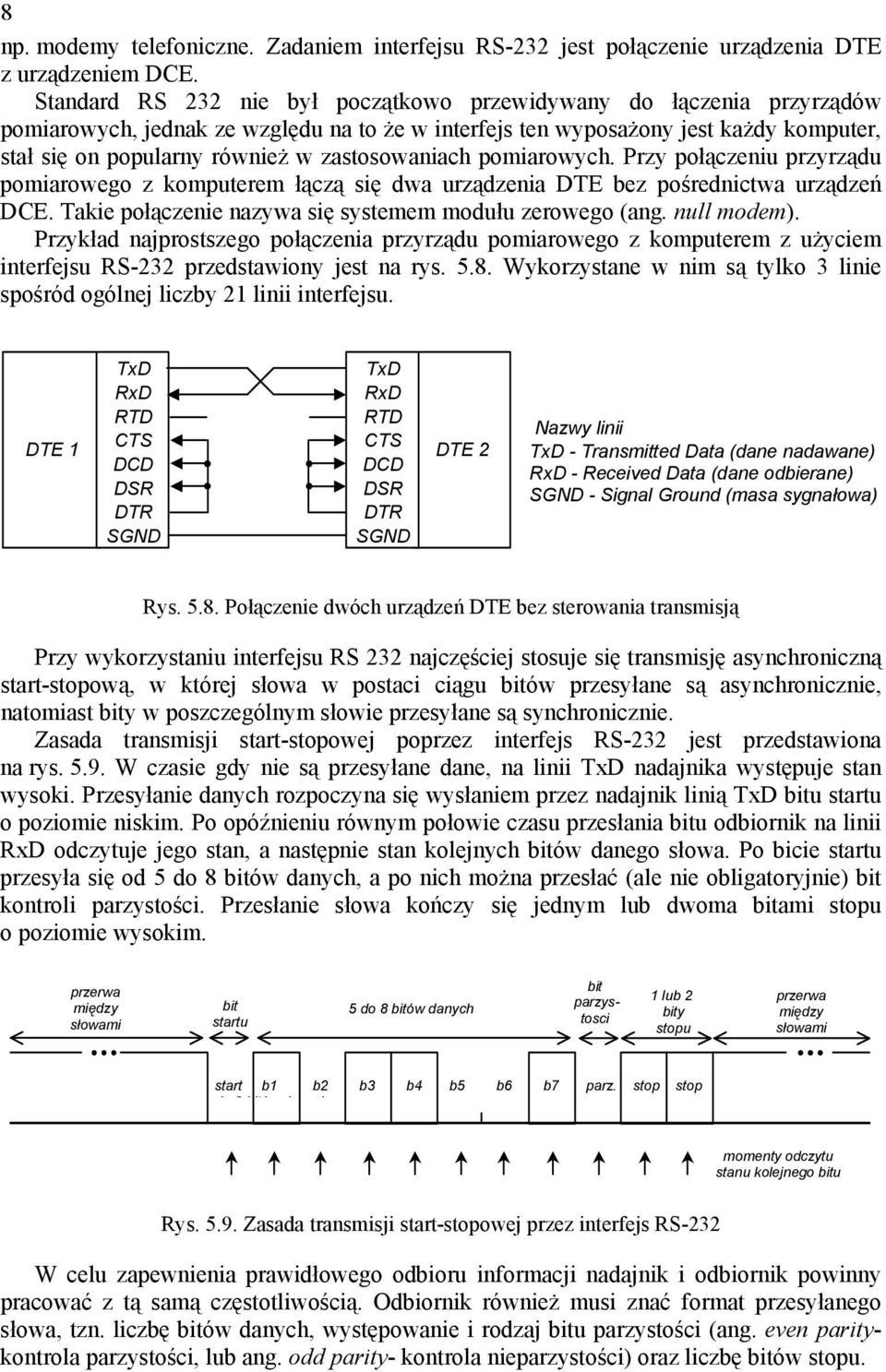 zastosowaniach pomiarowych. Przy połączeniu przyrządu pomiarowego z komputerem łączą się dwa urządzenia DTE bez pośrednictwa urządzeń DCE. Takie połączenie nazywa się systemem modułu zerowego (ang.