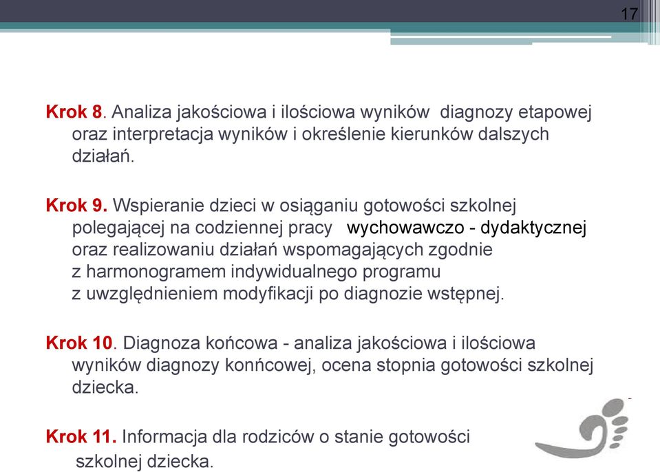 wspomagających zgodnie z harmonogramem indywidualnego programu z uwzględnieniem modyfikacji po diagnozie wstępnej. Krok 10.