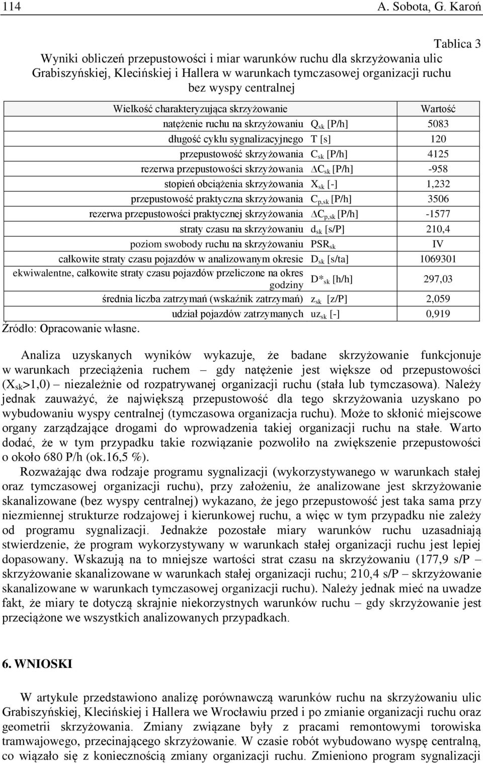 Wielkość charakteryzująca skrzyżowanie Wartość natężenie ruchu na skrzyżowaniu Q sk [P/h] 5083 długość cyklu sygnalizacyjnego T [s] 120 przepustowość skrzyżowania C sk [P/h] 4125 rezerwa