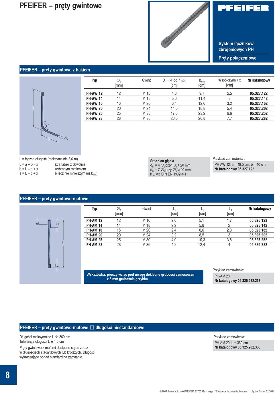 327.252 PH-AW 28 28 M 36 20,0 26,8 7,7 05.327.282 L = łączna długość (maksymalnie 3,6 m) L = a + b x (x z tabeli z dowolnie b = L a + x wybranym ramieniem a = L b + x b lecz nie mniejszym niż b min )