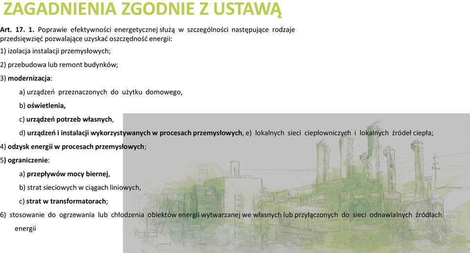 remont budynków; 3) modernizacja: a) urządzeń przeznaczonych do użytku domowego, b) oświetlenia, c) urządzeń potrzeb własnych, d) urządzeń i instalacji wykorzystywanych w procesach przemysłowych,