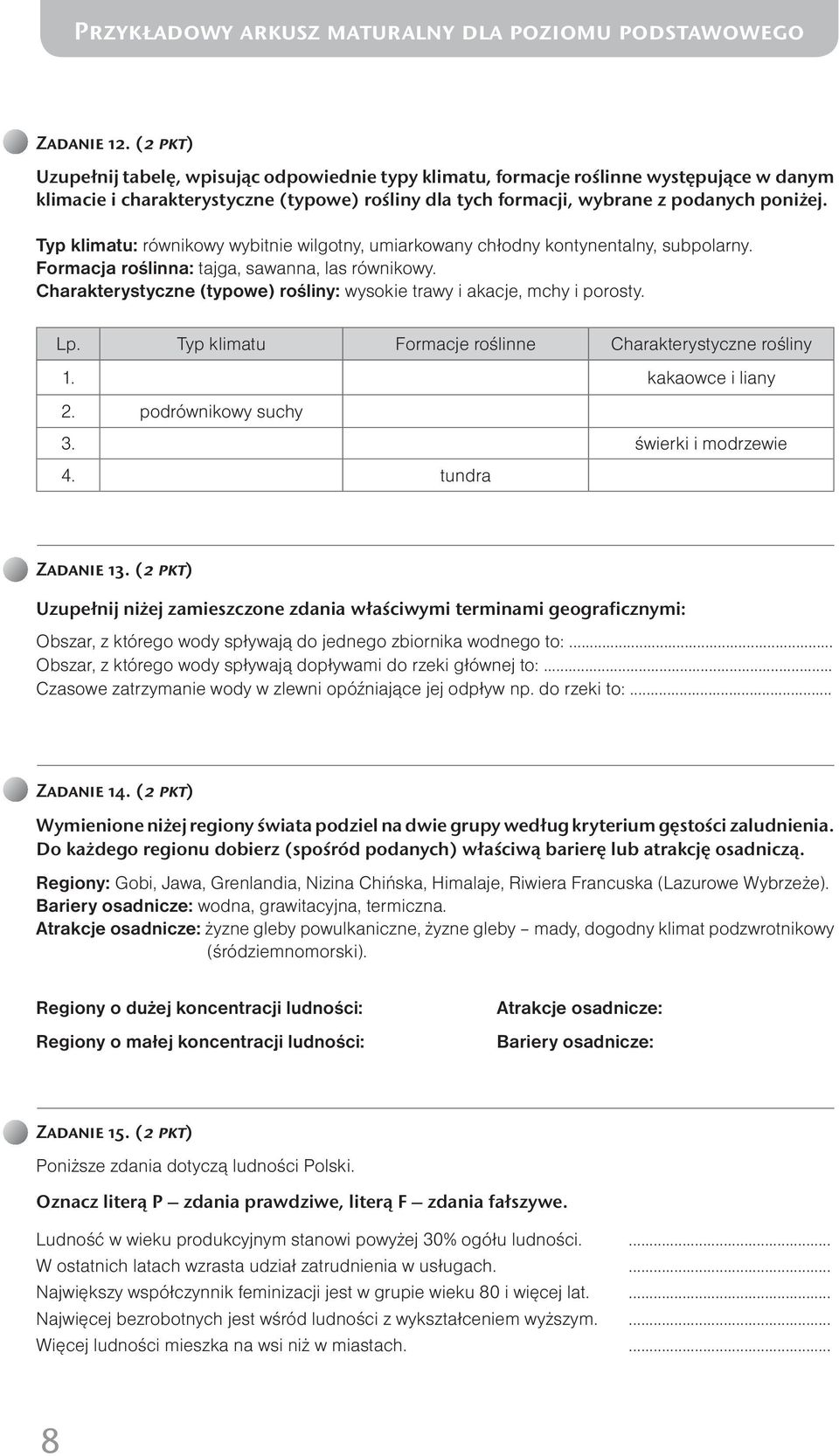 Typ klimatu: równikowy wybitnie wilgotny, umiarkowany chłodny kontynentalny, subpolarny. Formacja roślinna: tajga, sawanna, las równikowy.