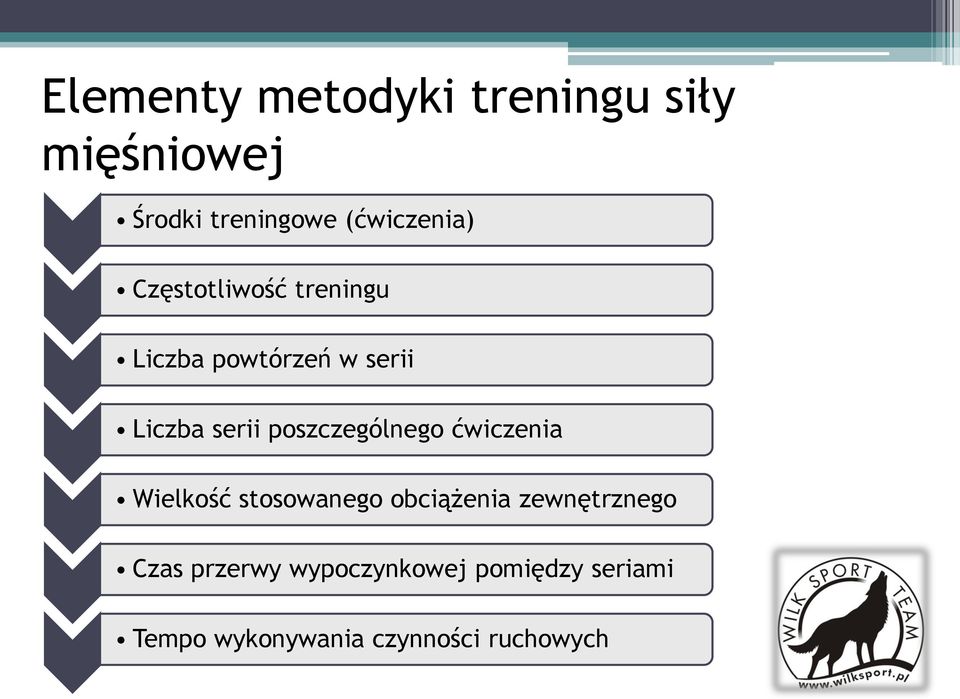 serii poszczególnego ćwiczenia Wielkość stosowanego obciążenia