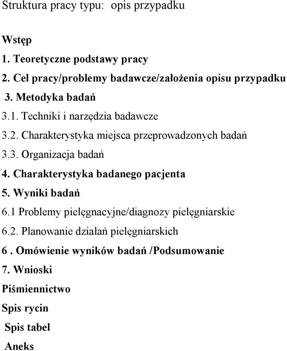 Charakterystyka miejsca przeprowadzonych badań 3.3. Organizacja badań 4. Charakterystyka badanego pacjenta 5.