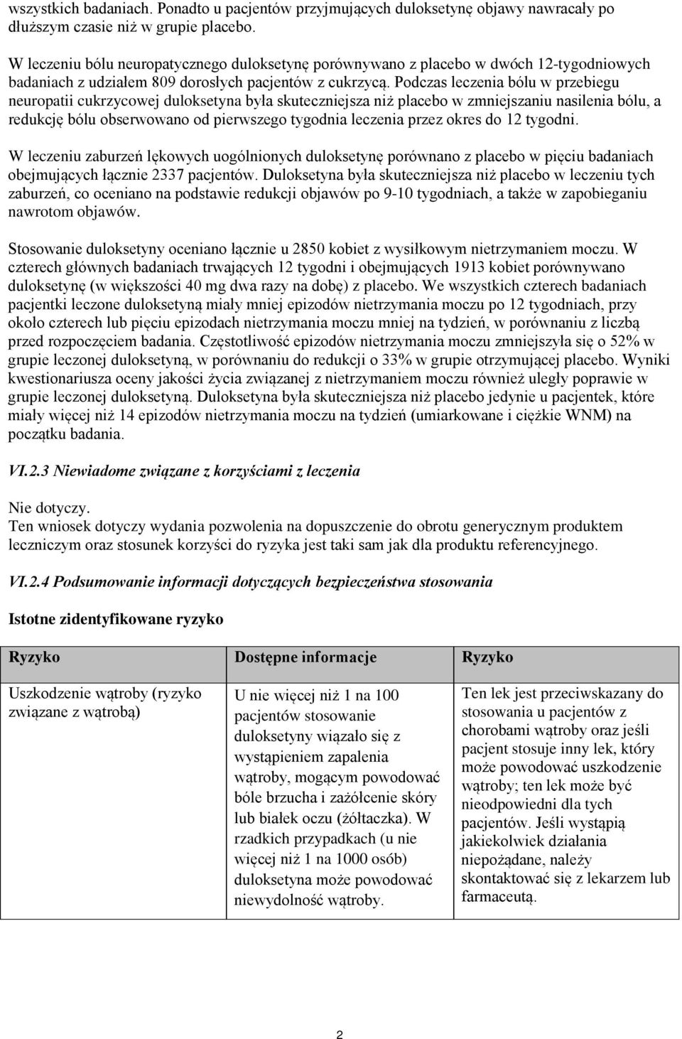 Podczas leczenia bólu w przebiegu neuropatii cukrzycowej duloksetyna była skuteczniejsza niż placebo w zmniejszaniu nasilenia bólu, a redukcję bólu obserwowano od pierwszego tygodnia leczenia przez