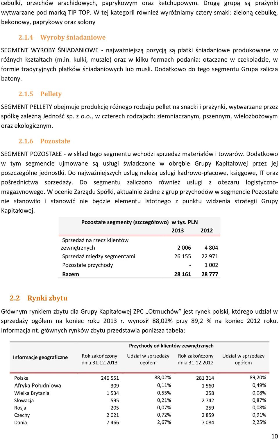 4 Wyroby śniadaniowe SEGMENT WYROBY ŚNIADANIOWE - najważniejszą pozycją są płatki śniadaniowe produkowane w różnych kształtach (m.in.