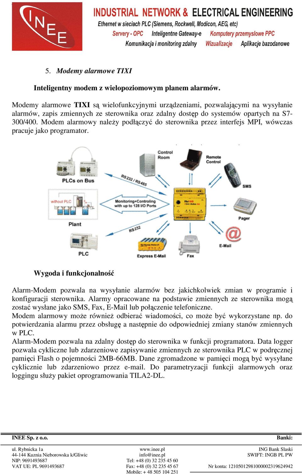 Modem alarmowy naleŝy podłączyć do sterownika przez interfejs MPI, wówczas pracuje jako programator.