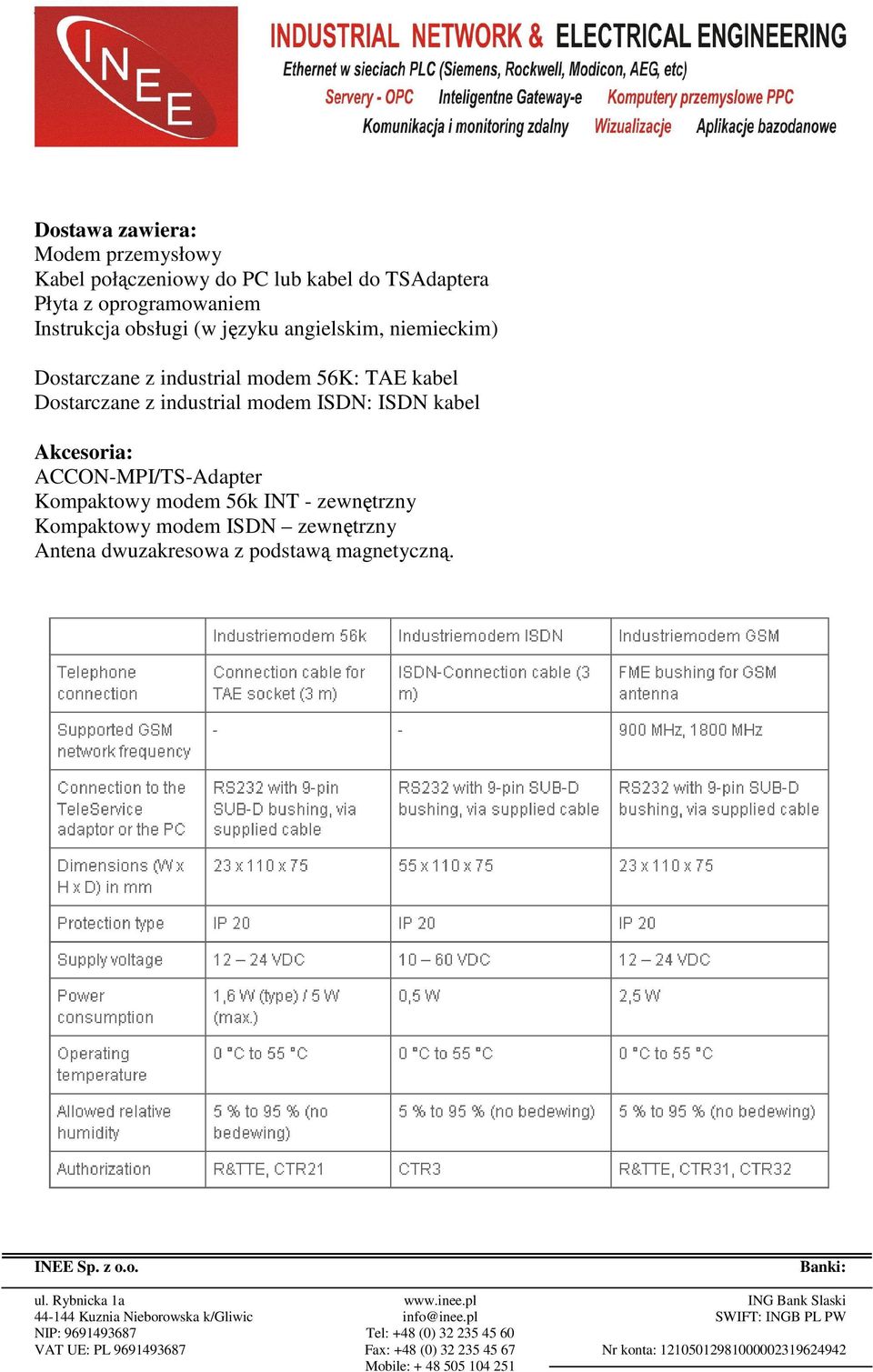 56K: TAE kabel Dostarczane z industrial modem ISDN: ISDN kabel Akcesoria: ACCON-MPI/TS-Adapter