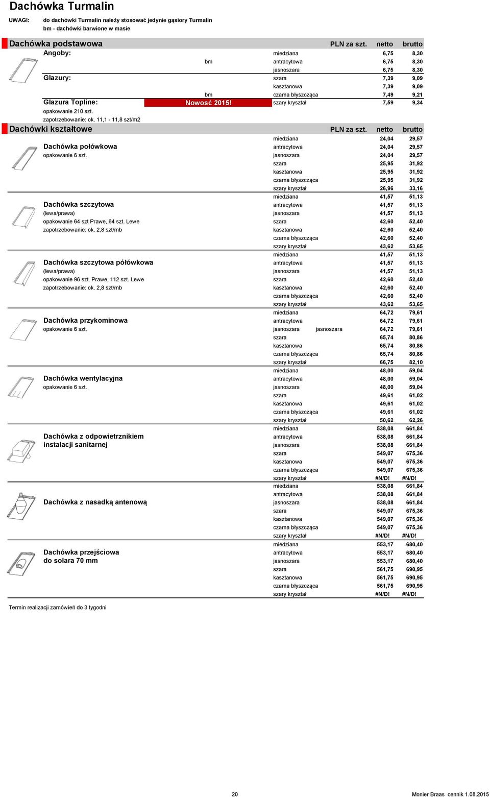 szary kryształ 7,59 9,34 opakowanie 210 szt. zapotrzebowanie: ok. 11,1-11,8 szt/m2 Dachówki kształtowe PLN za szt.