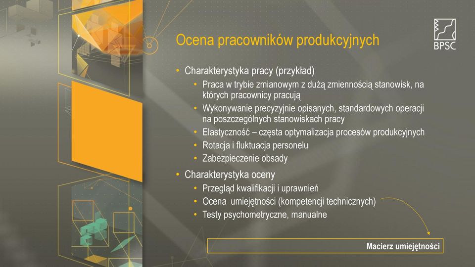 Elastyczność częsta optymalizacja procesów produkcyjnych Rotacja i fluktuacja personelu Zabezpieczenie obsady Charakterystyka