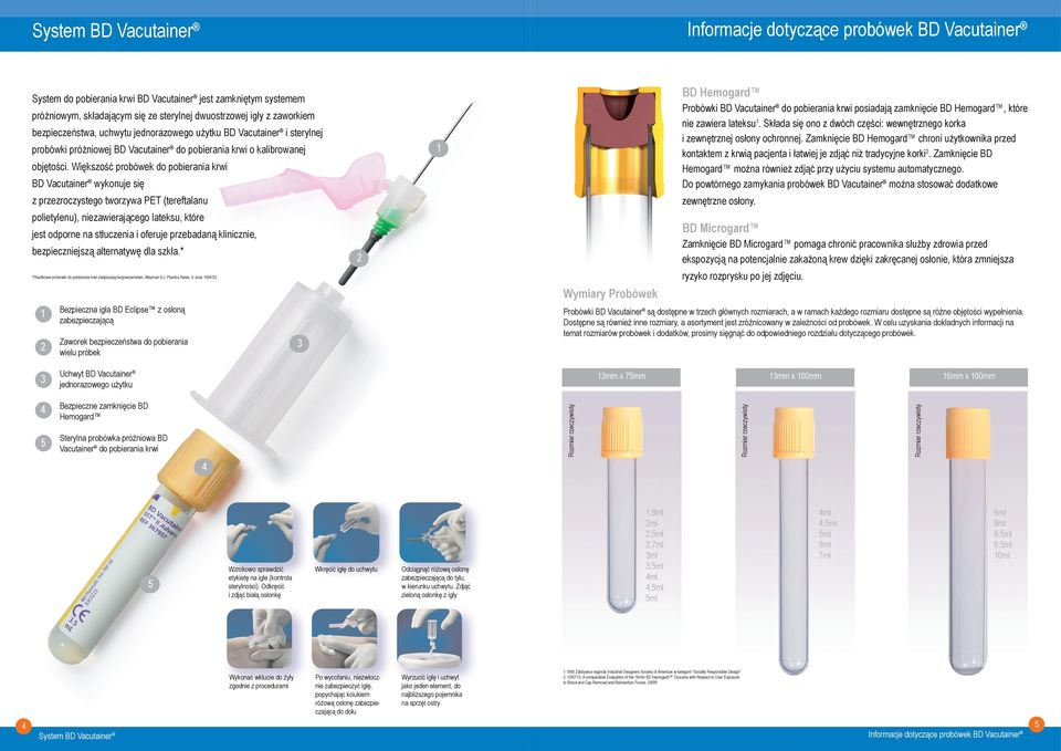 Większość probówek do pobierania krwi BD Vacutainer wykonuje się 1 BD Hemogard BD Vacutainer do pobierania krwi posiadają zamknięcie BD Hemogard, które nie zawiera lateksu 1.